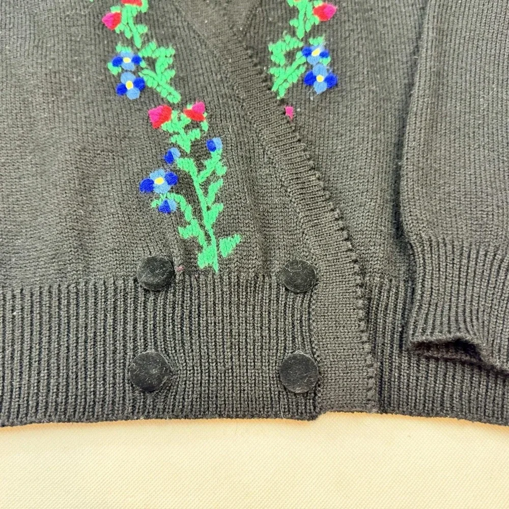 Breckenridge Vintage Black Floral Embroidered Wool Blend Cardigan Sweater Mens M - Picture 2 of 8